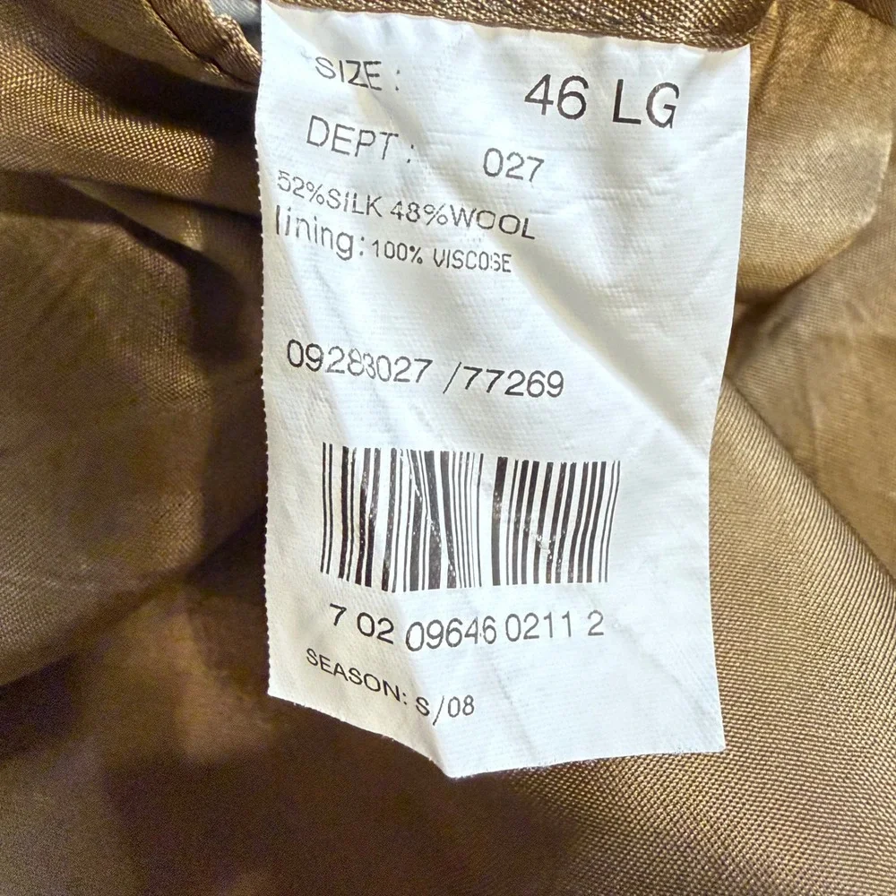 Brooks Brothers 346 Mens 46L Silk Wool Blend Blazer Sport Coat Tan 2 Button